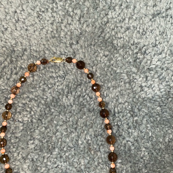 Vintage coral and smokey topaz stone necklace 14K - Picture 6 of 9